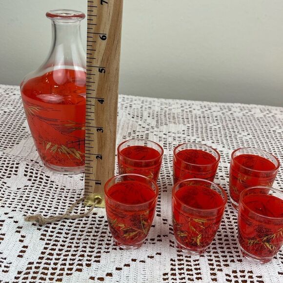 Vintage FRANCE stamped Asian themed Liquor Decanter with Shot Glasses - Picture 7 of 10